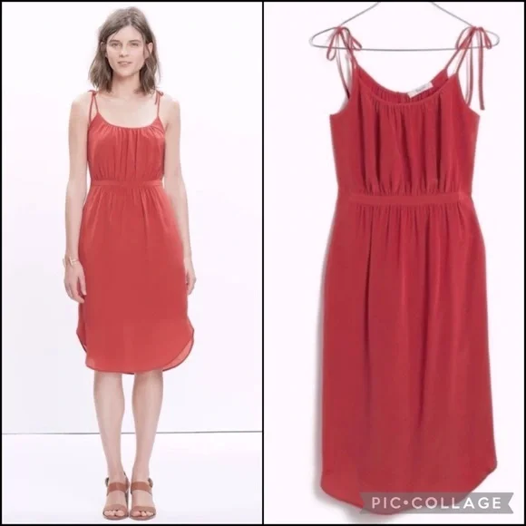 Madewell 100% Berry Silk Tie Shoulder Camisole Dress w/Pockets - Picture 2 of 11